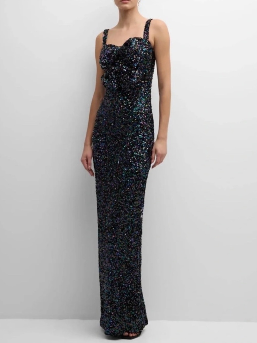 BLACK HALO Milaya Sequin Column Gown Black SZ 10